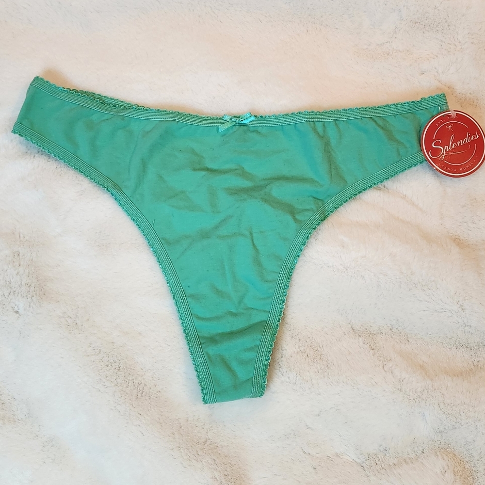 Splendies Santa Monica Thong with Polka Dot Mesh Turquoise Size 4X New With Tag